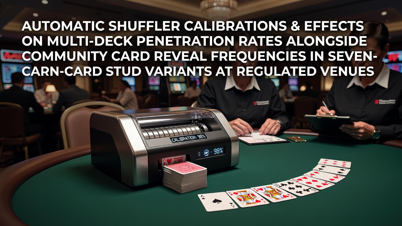 Automatic card shuffler machine operating on a multi-deck setup at a regulated casino table for seven-card stud variants