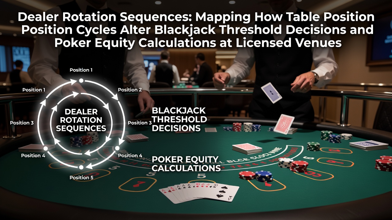 Diagram showing dealer rotation sequences around a casino table with position markers for blackjack and poker players