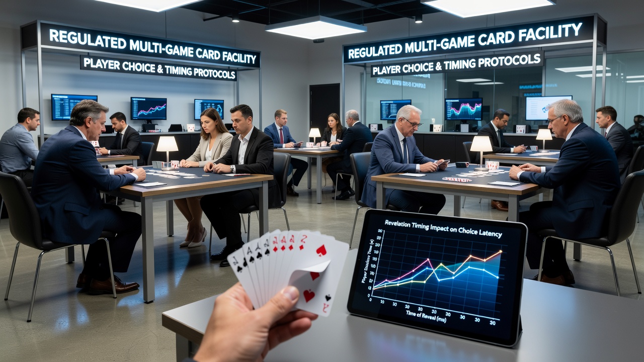 Close-up view of dealer hands revealing cards during a poker hand in a licensed facility