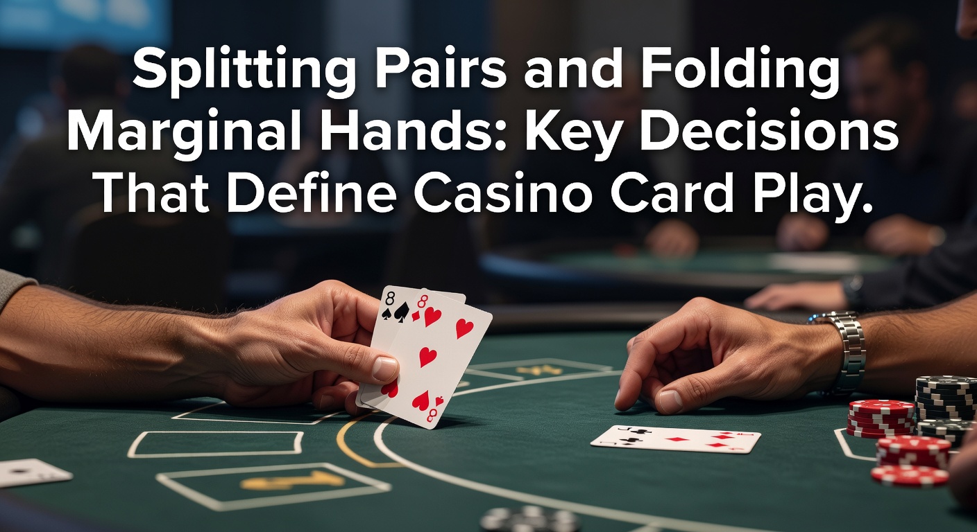 Poker players in a tense hand at a casino felt, one folding marginal cards while another eyes the pot, surrounded by stacks of chips